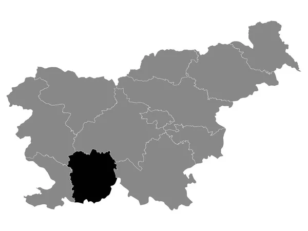 Schwarze Landkarte Der Slowenischen Statistikregion Littoralinnere Krainer Innerhalb Der Grauen — Stockvektor