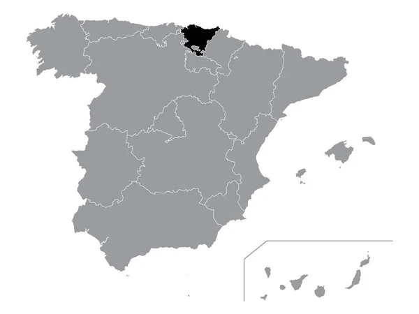 Mapa Localização Comunidade Autónoma Espanhola Basco Dentro Cinza Mapa Espanha —  Vetores de Stock