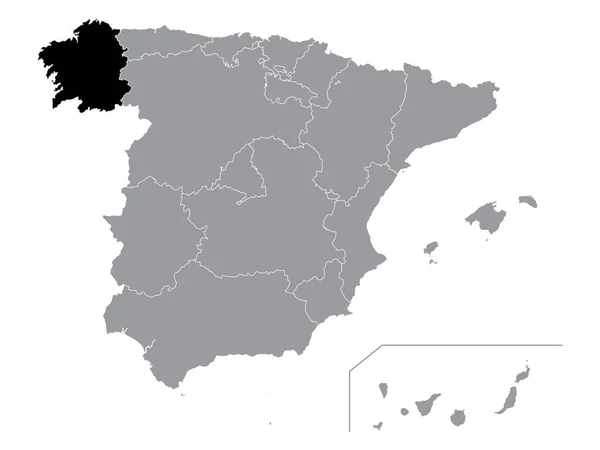 Mapa Localización Negra Comunidad Autónoma Española Galicia Grey Mapa España — Vector de stock