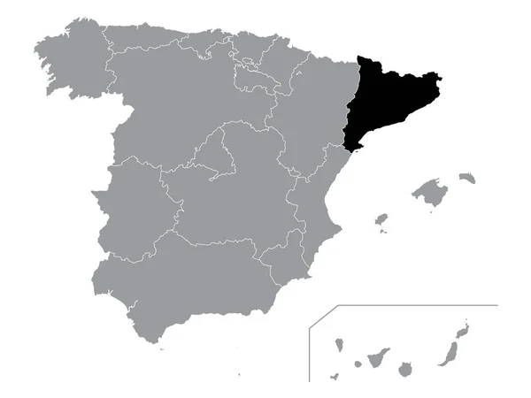 Mapa Comunidad Autónoma Cataluña Dentro Grey Mapa España — Archivo Imágenes Vectoriales