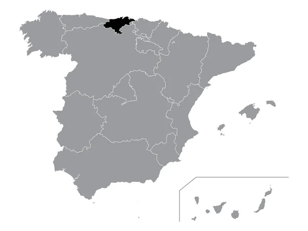 スペインのグレー地図スペインのグレー地図の中のカンタブリア自治区の黒い場所 — ストックベクタ