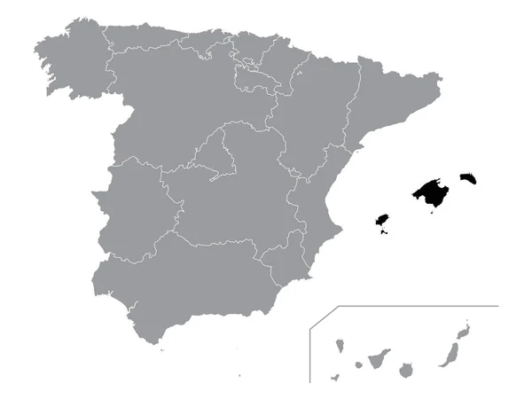 スペインのグレー地図スペインのグレー地図の中のバレアレス諸島自治区の地図 — ストックベクタ