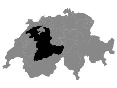İsviçre 'nin Gri Haritası içinde İsviçre Bern Kantonunun Siyah Konum Haritası