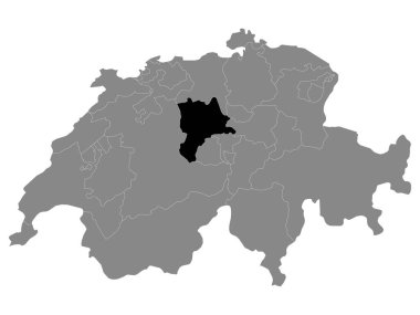 İsviçre 'nin Gri Haritası içinde İsviçre Luzern Kantonunun Siyah Konum Haritası