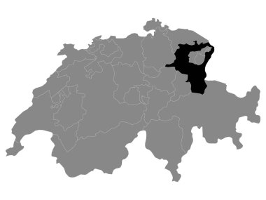 İsviçre 'nin Gri Haritası içinde İsviçre' nin St. Gallen Kantonunun Siyah Konum Haritası