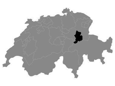 İsviçre 'nin Gri Haritası içinde İsviçre Glarus Kantonunun Siyah Konum Haritası