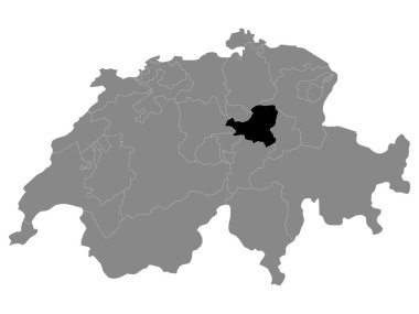 İsviçre 'nin Gri Haritası içinde İsviçre Schwyz Kantonunun Siyah Konum Haritası