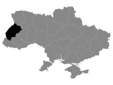 Ukrayna 'nın Ukrayna Bölgesi Siyah Konum Haritası (Oblastı) Ukrayna Gri Haritası içinde