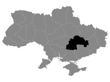 Ukrayna 'nın Gri Haritası içinde Siyah Konum Haritası (Oblast) Dnipropetrovsk