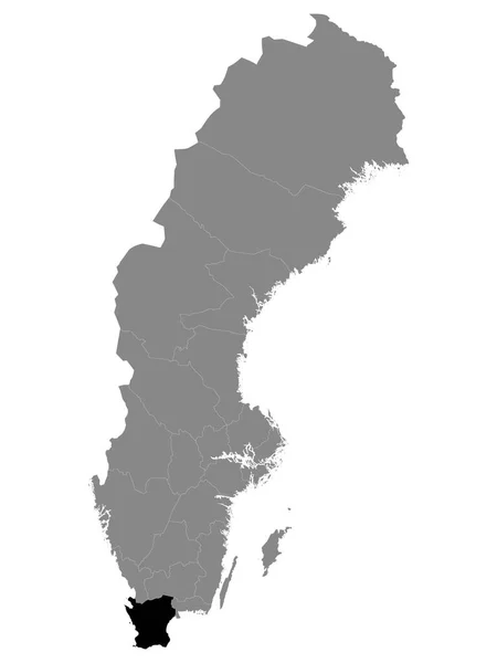 Mapa Localização Condado Skane Sueco Dentro Grey Mapa Suécia —  Vetores de Stock