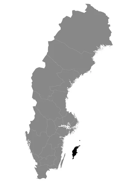 Schwarze Landkarte Der Schwedischen Provinz Gotland Innerhalb Der Grauen Landkarte — Stockvektor