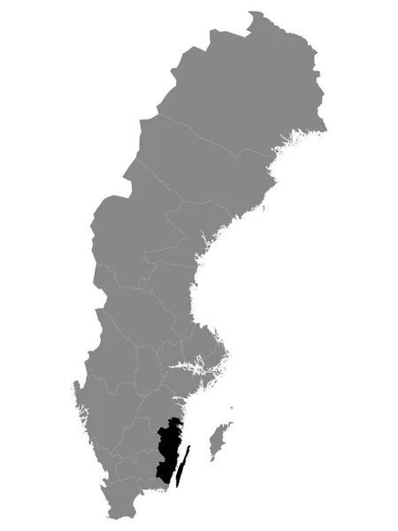 Черная Карта Местности Шведского Уезда Кальмар Пределах Серой Карты Швеции — стоковый вектор