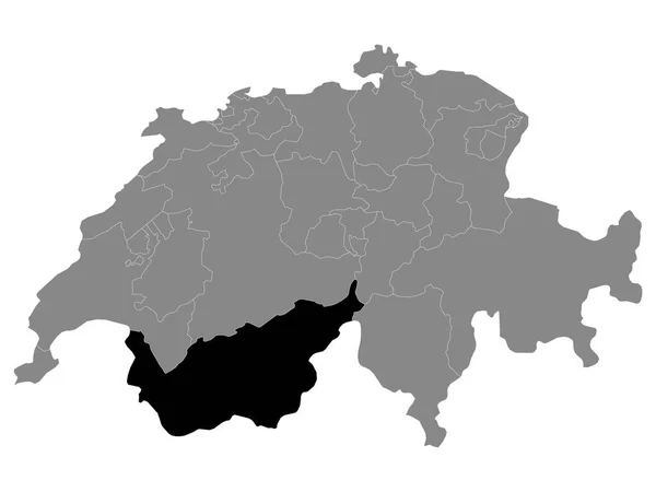 Schwarze Landkarte Des Schweizer Kantons Wallis Innerhalb Der Grauen Landkarte — Stockvektor