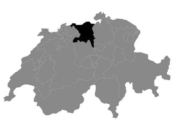 Schwarze Landkarte Des Schweizer Kantons Aargau Innerhalb Der Grauen Landkarte — Stockvektor