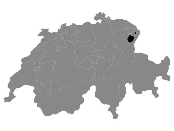 Black Mapa Ubicación Cantón Suizo Appenzell Innerrhoden Grey Mapa Suiza — Archivo Imágenes Vectoriales