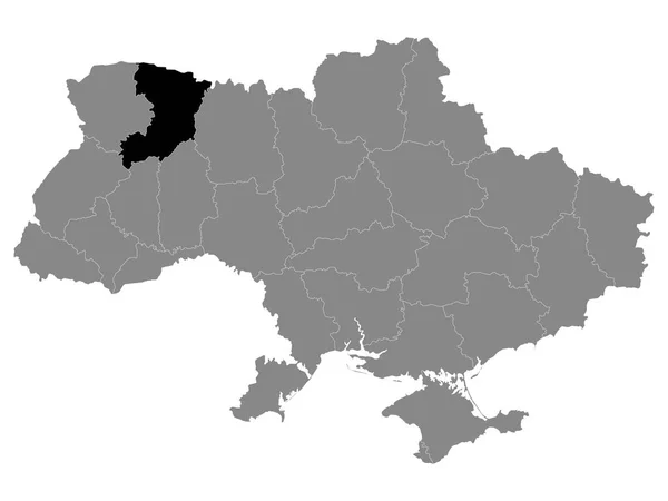 Negro Mapa Ubicación Región Ucrania Oblast Rivne Mapa Gris Ucrania — Vector de stock