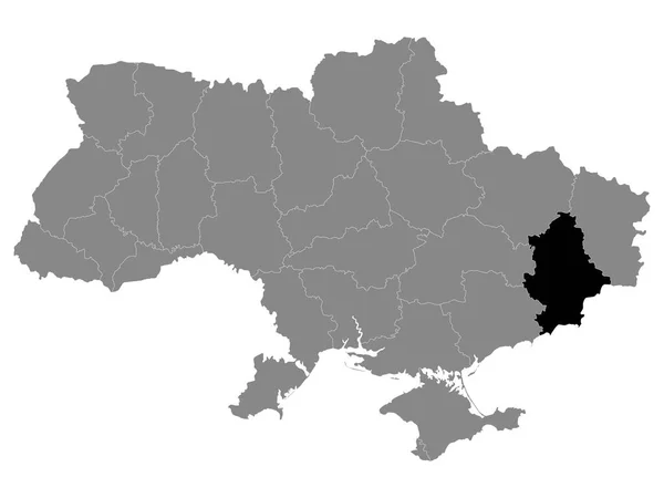 Zwarte Kaart Van Oekraïense Regio Oblast Donetsk Binnen Grijze Kaart — Stockvector