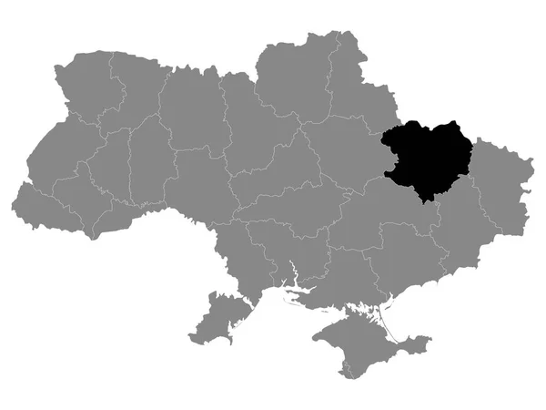 Svart Plats Karta Över Ukrainska Regionen Oblast Kharkiv Inom Grå — Stock vektor