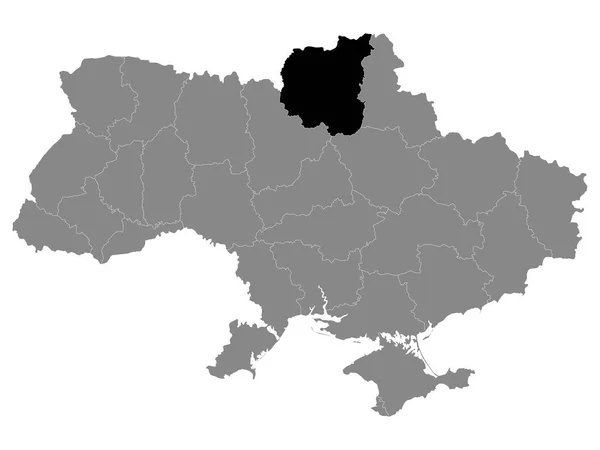 Černá Umístění Mapa Ukrajinského Regionu Oblast Chernihiv Rámci Šedé Mapy — Stockový vektor