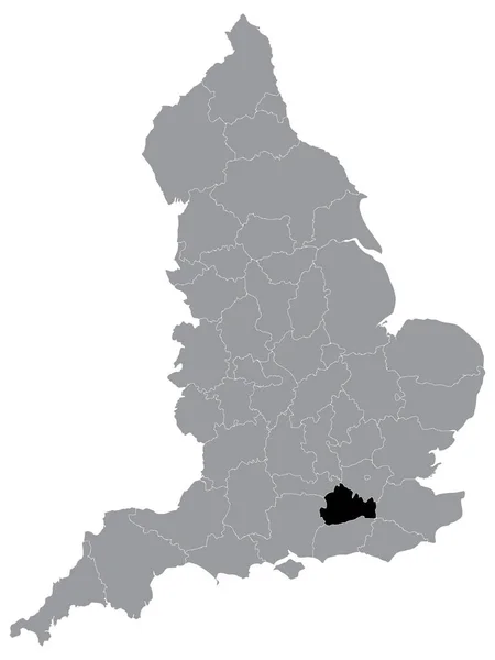 Negro Mapa Ubicación Inglés Ceremonial County Zona Tenencia Surrey Grey — Archivo Imágenes Vectoriales