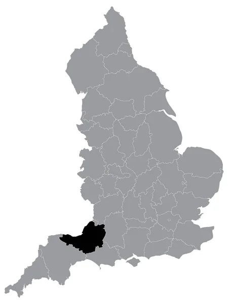 英格兰灰度地图中的萨默塞特英语礼仪县 留学区 黑人位置图 — 图库矢量图片