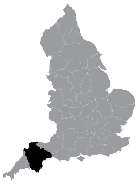 Black Location Map English Ceremonial County Leutenancy Area Devon Grey — стоковый вектор