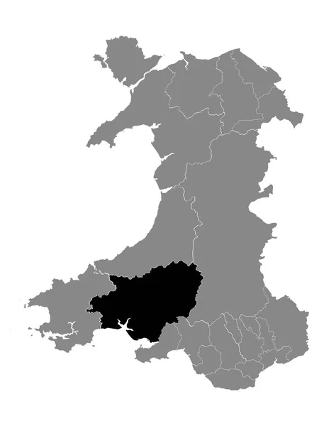 Black Location Map Welsh County Carmarthenshire Grey Map Wales — стоковий вектор