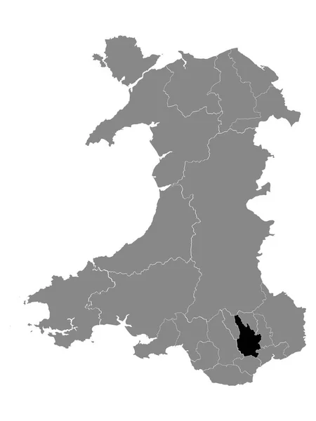 Black Mapa Ubicación Welsh County Borough Caerphilly Grey Mapa Wales — Vector de stock