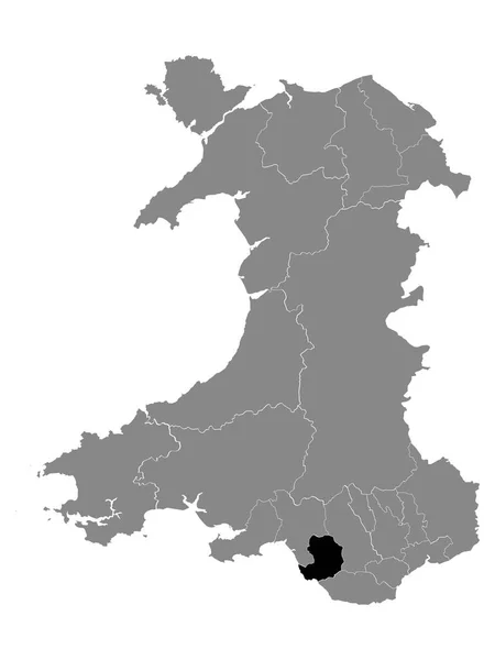 Black Location Map Welsh County Borough Bridgend Grey Map Wales — 스톡 벡터