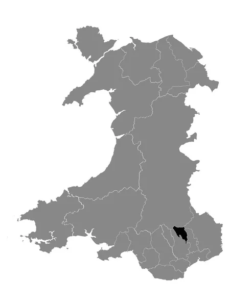 Black Location Map Welsh County Borough Blaenau Gwent Grey Map — Διανυσματικό Αρχείο