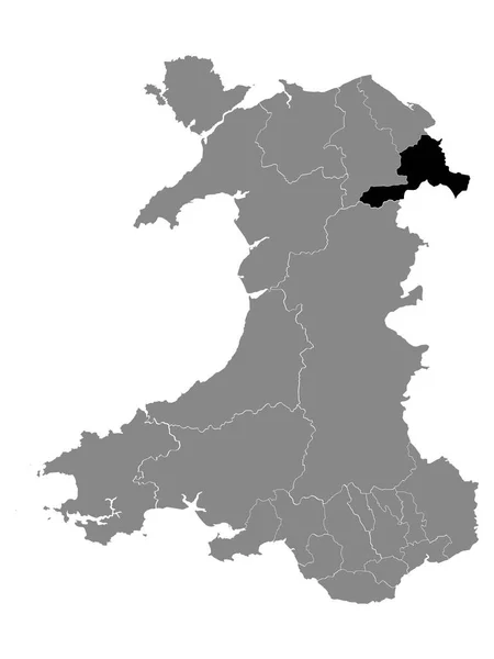 Карта Местонахождения Округа Уэльс Районе Рексэм Пределах Серой Карты Уэльса — стоковый вектор