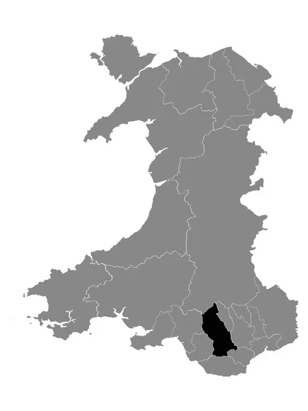 Black Mapa Ubicación Welsh County Borough Rhondda Cynon Taf Grey — Vector de stock