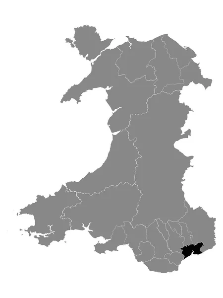 Черная Карта Графства Уэльс Ньюпорт Пределах Серой Карты Уэльса — стоковый вектор