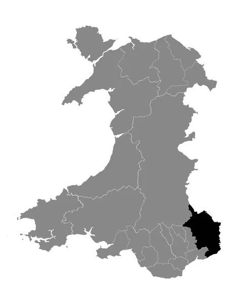 威尔士灰地图中的威尔士蒙茅斯郡黑人位置图 — 图库矢量图片