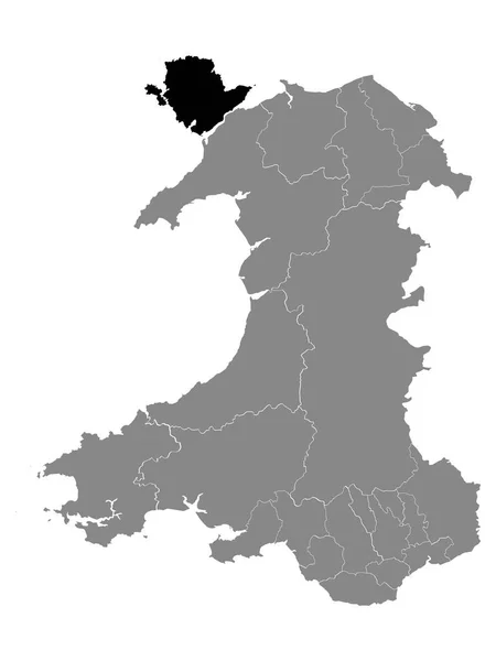 Mappa Nera Welsh County Anglesey All Interno Della Grey Map — Vettoriale Stock