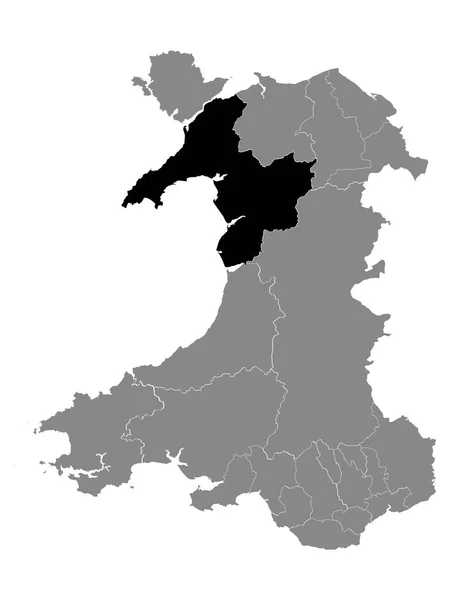 Карта Черной Локации Графства Уэльс Гвинедд Пределах Серой Карты Уэльса — стоковый вектор