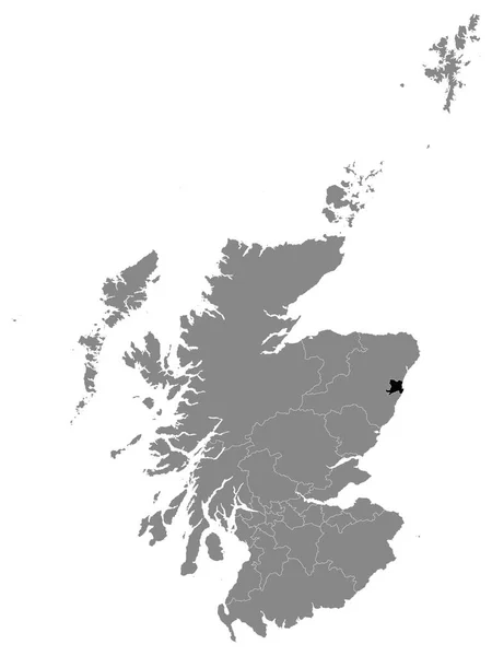 スコットランドのグレーマップ内のアバディーン市のスコットランド評議会エリアの黒い場所 — ストックベクタ