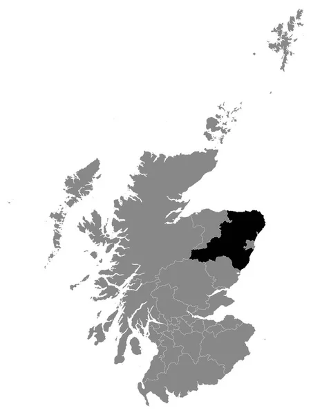 スコットランドのグレーマップ内のアバディーンシャーのスコットランド評議会エリアの黒い場所 — ストックベクタ