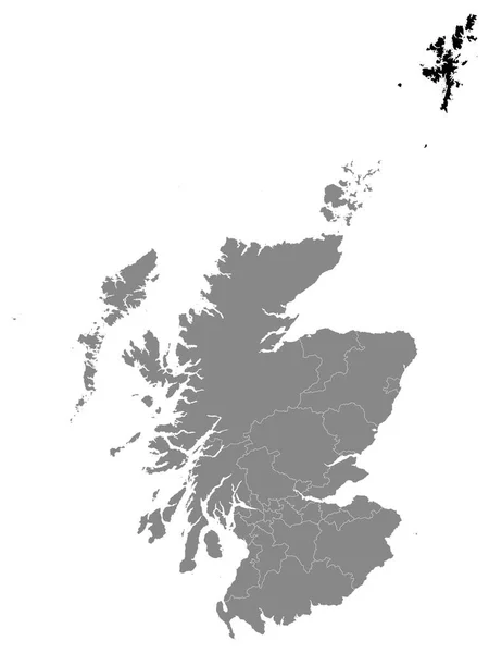 Fekete Elhelyezkedés Shetland Szigetek Skót Tanácsának Térképe Skócia Szürke Térképén — Stock Vector