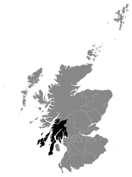 Карта Черной Локировки Области Аргайл Бут Пределах Серой Карты Шотландии — стоковый вектор