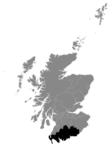 Fekete Elhelyezkedés Skót Tanács Dumfries Galloway Térképe Skócia Szürke Térképén — Stock Vector