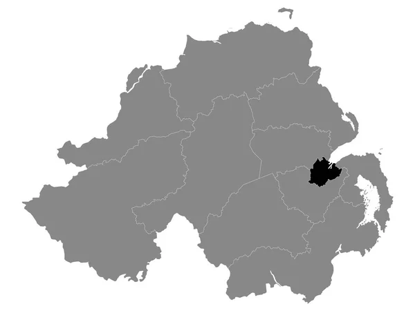 Czarna Mapa Lokalizacji Północnoirlandzkiego Dystryktu Samorządu Lokalnego Belfaście Obrębie Grey — Wektor stockowy
