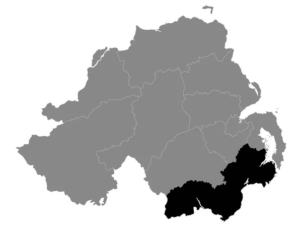 Schwarze Lagekarte Des Nordirischen Regierungsbezirks Newry Mourne Innerhalb Der Grauen — Stockvektor