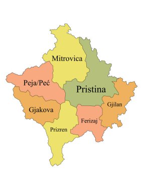 Renkli Etiketli Kosova Avrupa Ülkesi Haritası