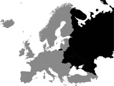 Detailed Black Flat Political Map of Eastern Europe on Grey Background of European Continent clipart