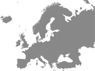 Avrupa Kıtasının Ayrıntılı Gri Düz Siyasi Haritası