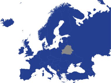 Avrupa Konseyi 'nin (CoE) Avrupa Kıtasının Gri Arkaplanı Hakkında Detaylı Mavi Düz Siyasi Haritası