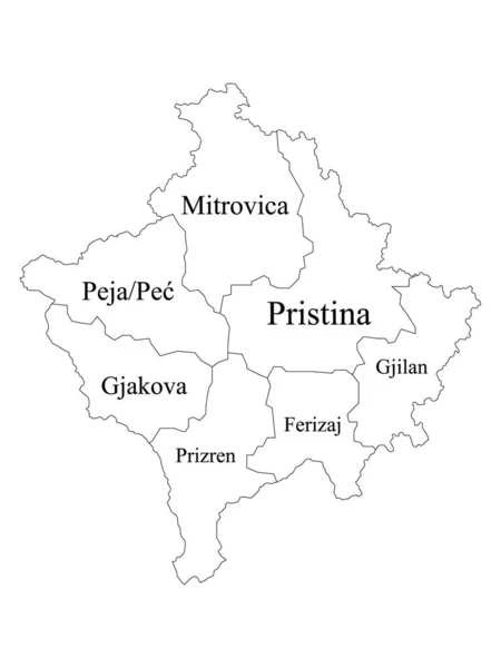 Plattegrond White Labeled Districts Van Europees Land Kosovo — Stockvector