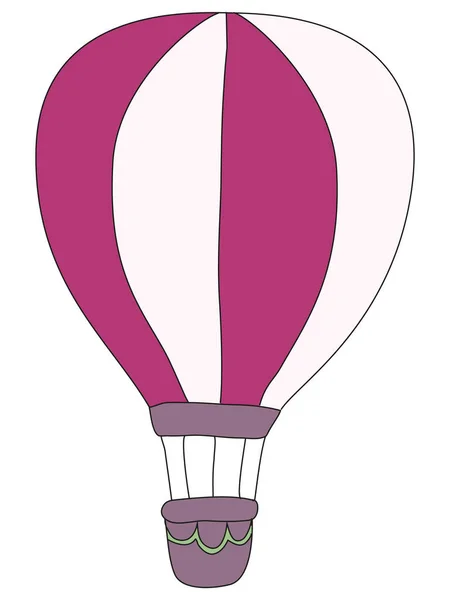 Detaillierte Handgezeichnete Flache Illustration Eines Bunten Heißluftballons — Stockvektor