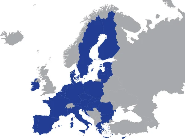 Ausführliche Blaue Flache Politische Landkarte Der Europäischen Union Auf Grauem — Stockvektor